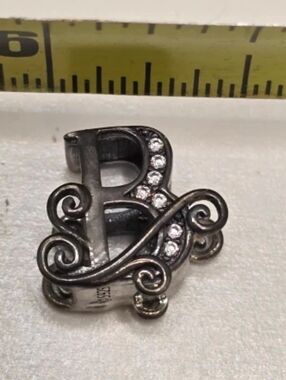 Rhinestone P Letter Charm Sterling Silver - S925